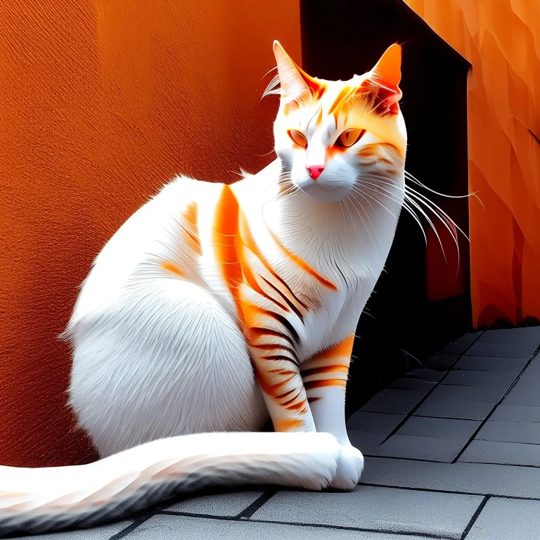 Impresionante gato de arte lineal, colores blanco y anaranjado, calidad ultra, 8k