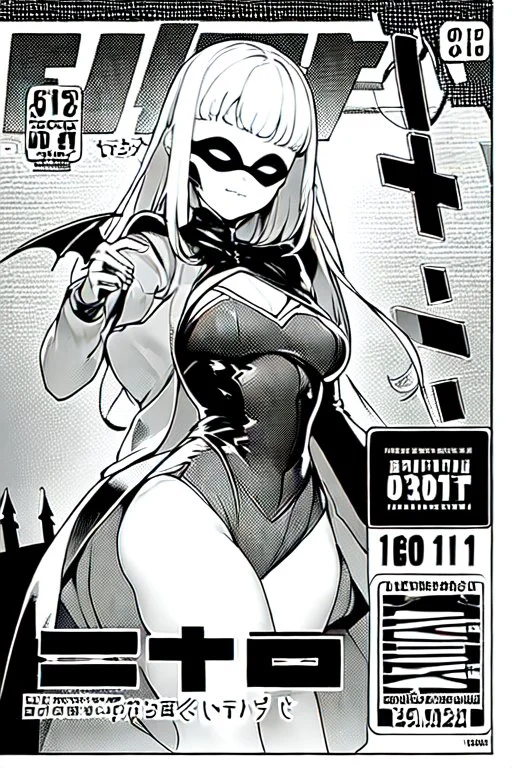 girl with demon mask in the middle of the room, line arts, manga cover, greyscale