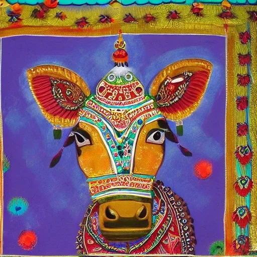 decorated Indian holy cow flying with wings