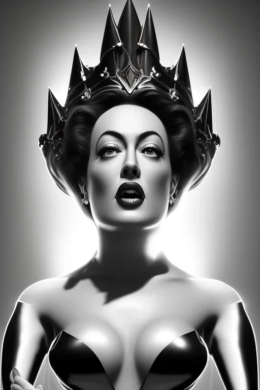 Joan Crawford as evil queen in black leather, busty, cleavage, dominatrix, curvy, angry, stern look. unreal 5, octane render, cinema4d, dynamic lighting, dramatic lighting, 4k, redshift render, highly detailed, hyper realistic,anthropomorphic