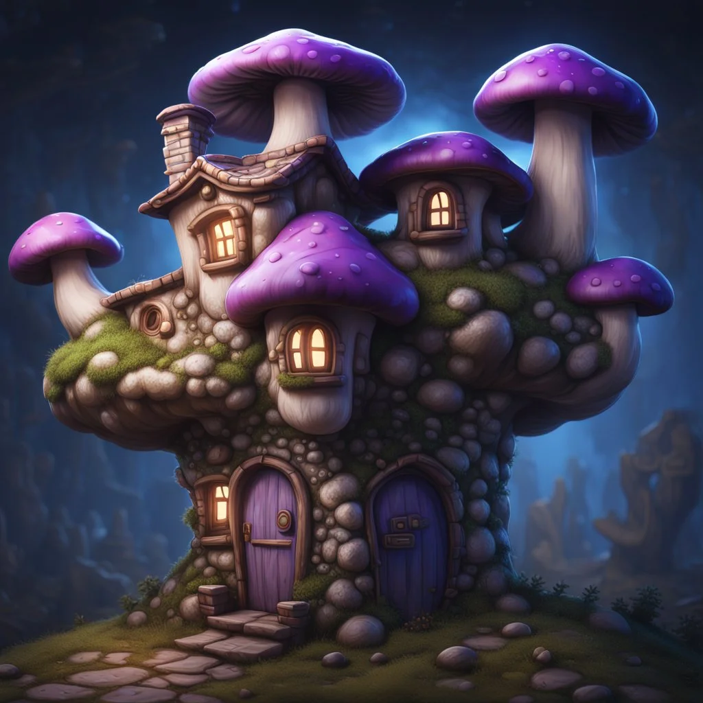 A lumpy mushroom house floating in space. neutral colors, white, royal blue purple, Detailed gloss Painting, rich color, fantastical, intricate detail, splash screen, hyperdetailed, insane depth, concept art, 8k resolution, trending on Artstation, Unreal Engine 5, color depth, dynamic lighting, splash art, dramatic, masterpiece, excellent quality beautiful Imaginative, unique,