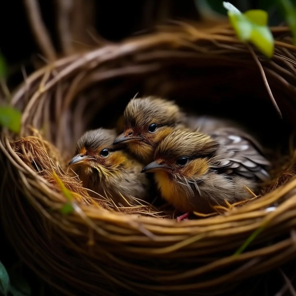 little birds sleeping in nest