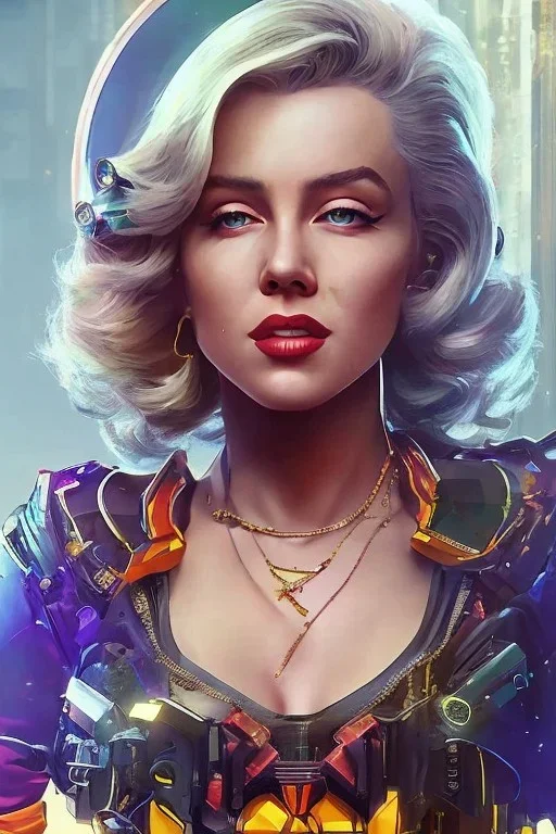 Marilyn Monroe, cyberpunk2077, photorealistic illustration, 4k