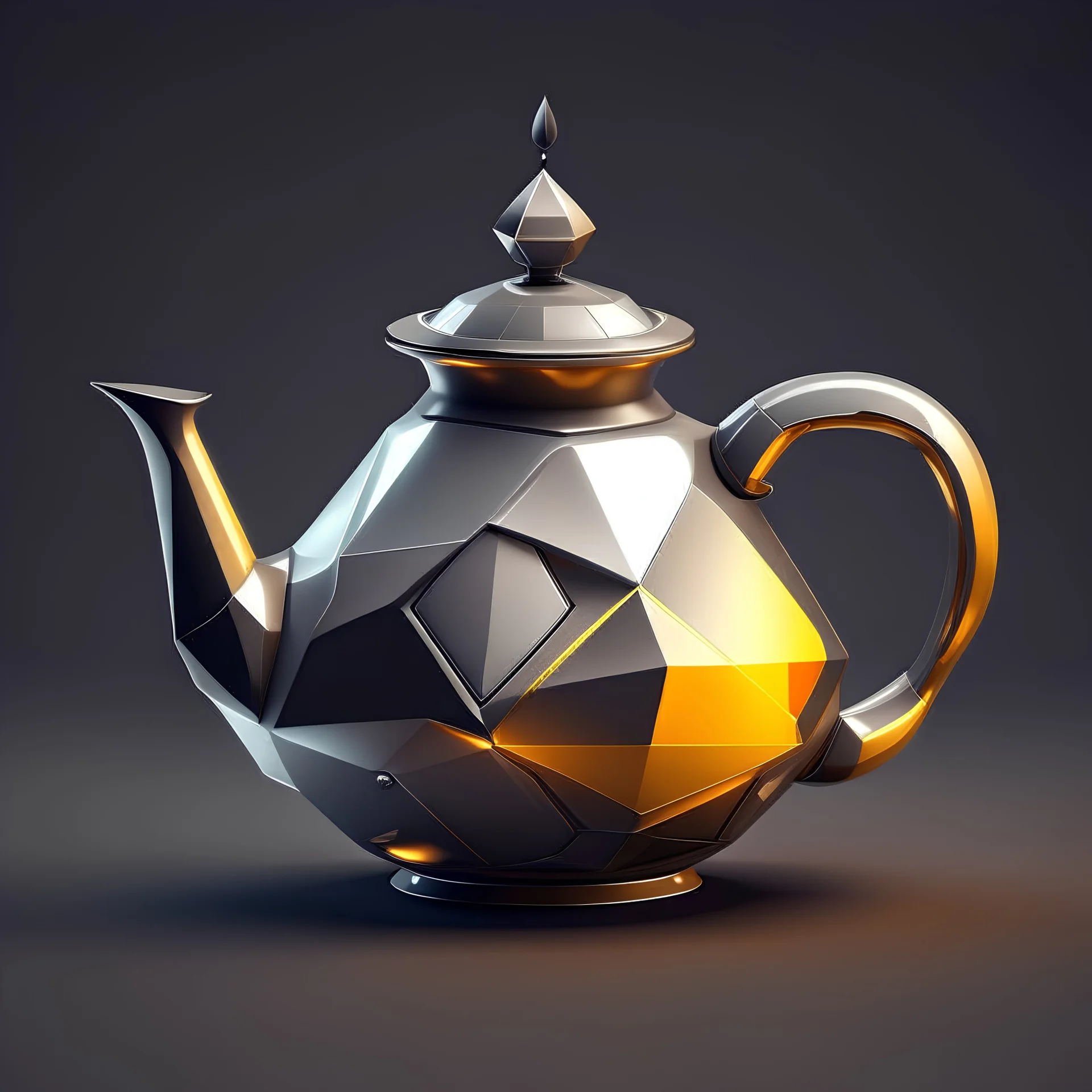 vector graphics 2d lowpoly shiny metallic spaceship teapot
