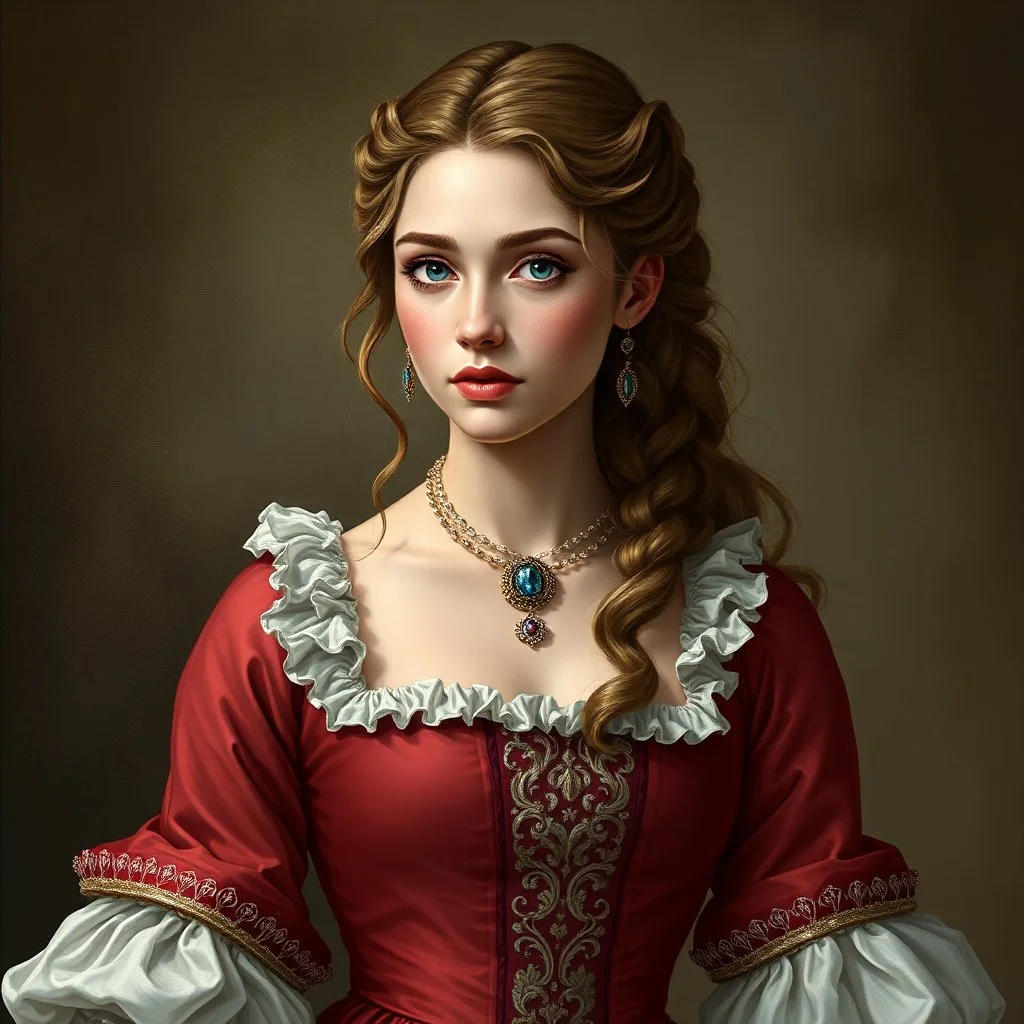a beautiful noble woman, 18th century, young, pretty, dress, digital art