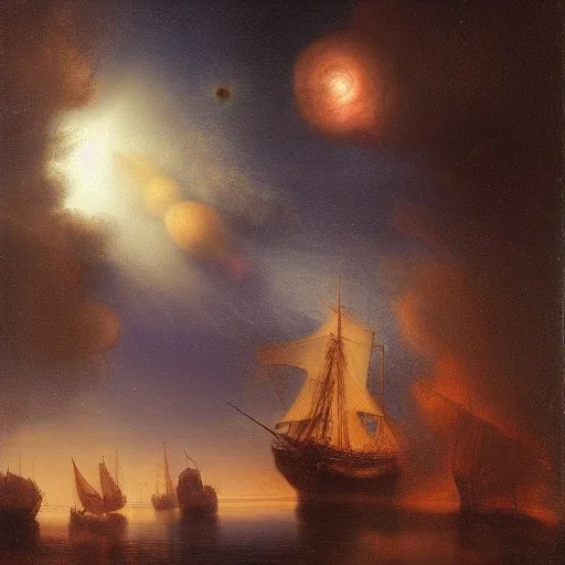 Rembrandt, stars, planets, ships, space