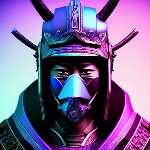 samurai purple masked villain in galaxy, teal and purple smoke, detailed, realistic, 4k