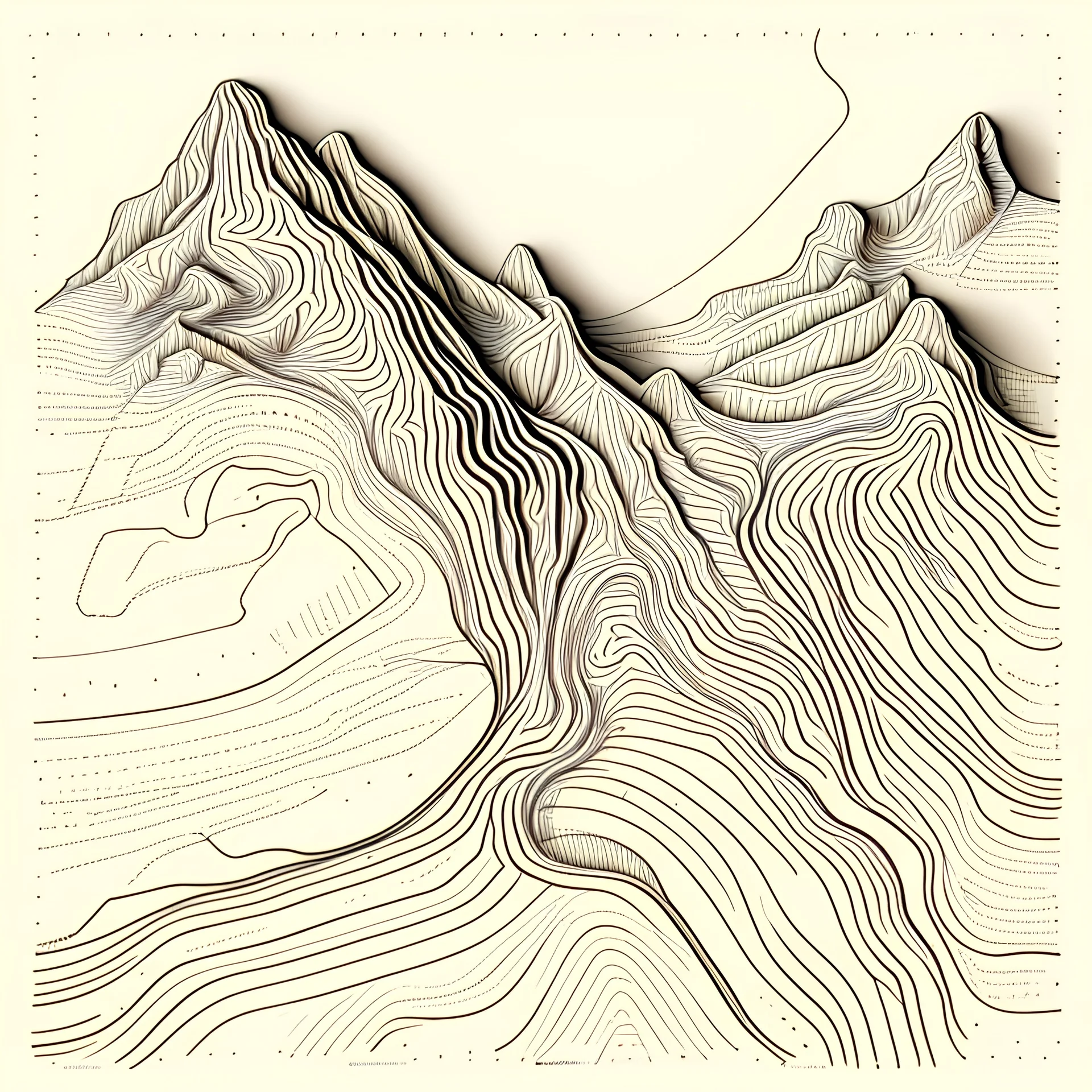 Topographic map,illustration, handdrawn, sketch