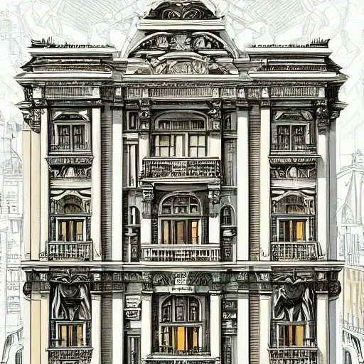 Beaux Arts architecture+palladio+detailed facades+interwarmodernism architecture+artdeco german uphill road+trees+biopunk+Bueno Aires+turin+trieste+Book illustration by Gediminas Pranckevičius, Jean Baptiste Monge, Brian Kesinger, Anton fadeev, Kilian Eng, strong lines, high contrast vibrant colors, highly detailed, 16k resolution, trending on behance""