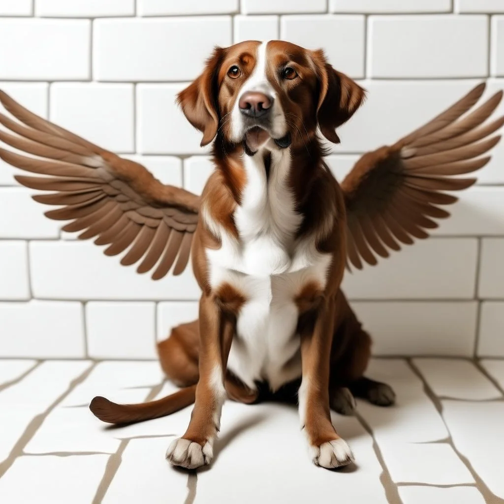 a brown dog with wings and white tile