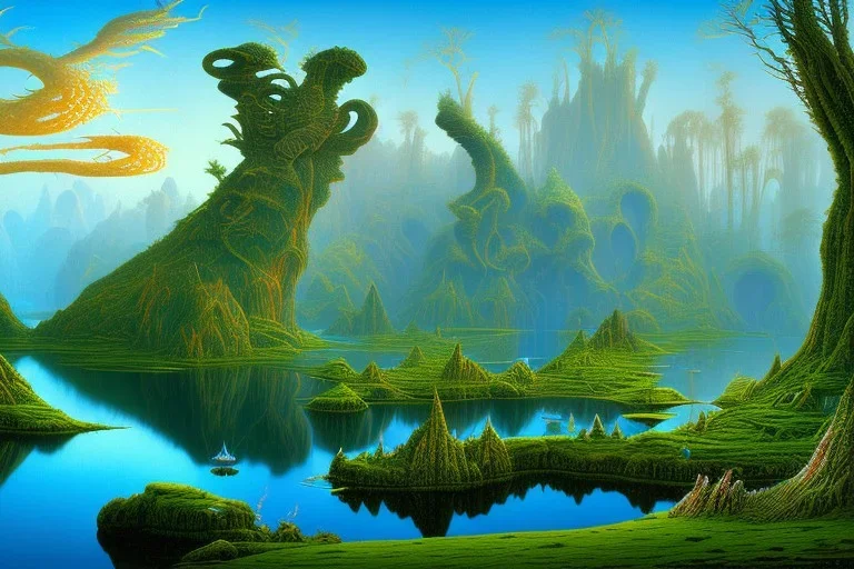 roger dean landscape lake dragon