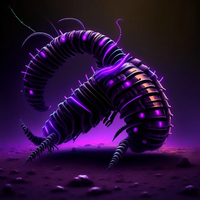 black and purple neon geometric robotic worm