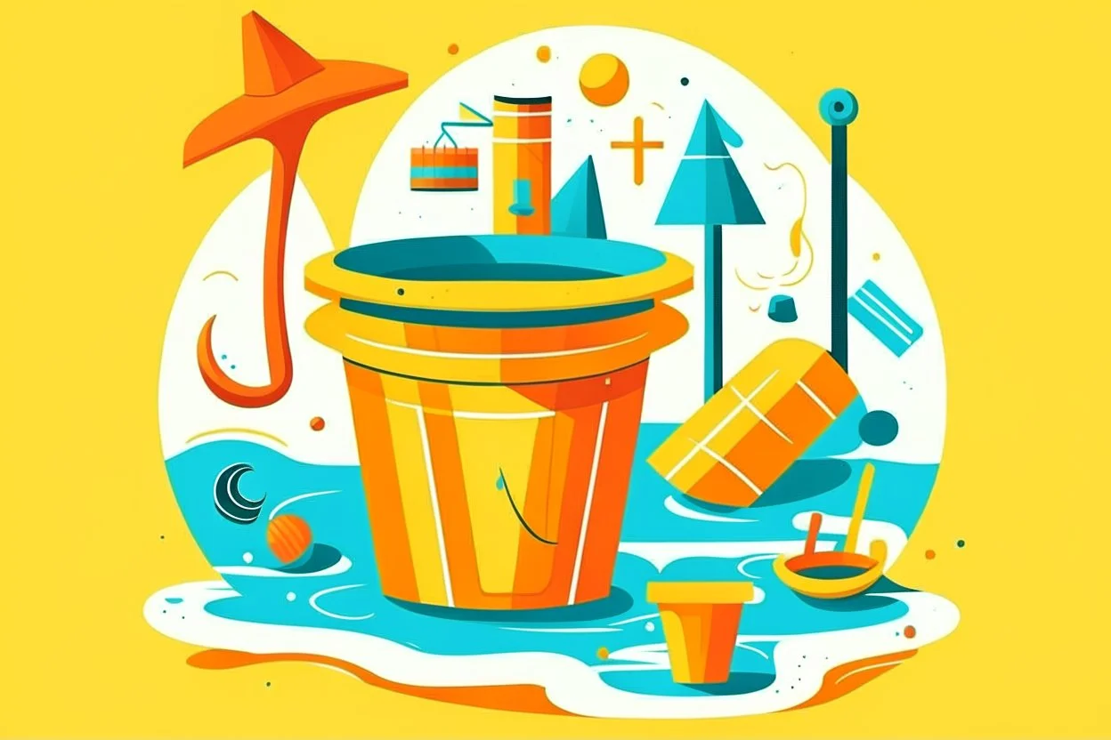 cool fun beach brand beach wear random design seaside bucket and spade sunshine abstract objects machines like havana brand full page like basqiat