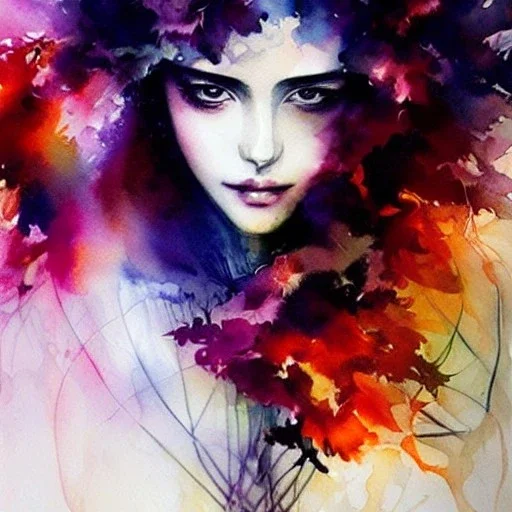 mother nature, fire, flames, watercolor illustration by <agnes cecile> <Yoji Shinkawa>, natural tones, ornate and intricate detail , soft smooth lighting, soft pastel colors,