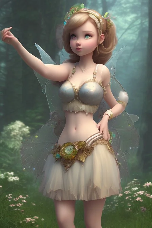 Fat and chubby but cute fairy in Forrest background. Style should be like the movie " up"