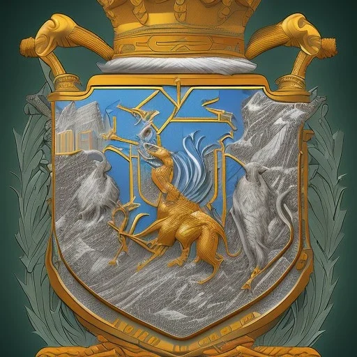 coat of arms of a city in the moutains, very detailed