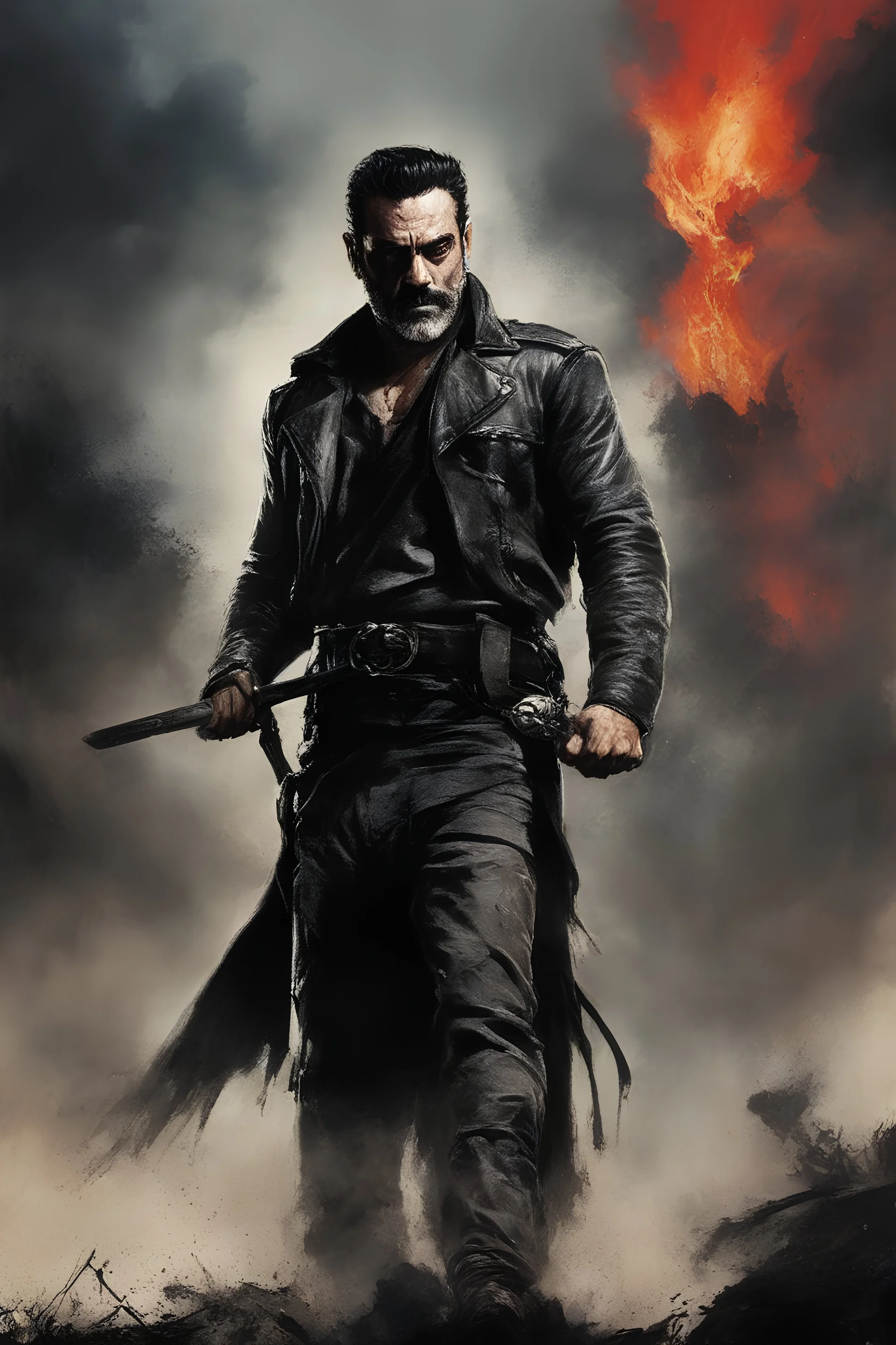 Movie Poster - Jeffrey Dean Morgan as "Negan" - The Walking Dead - in the art style of Frank Frazetta