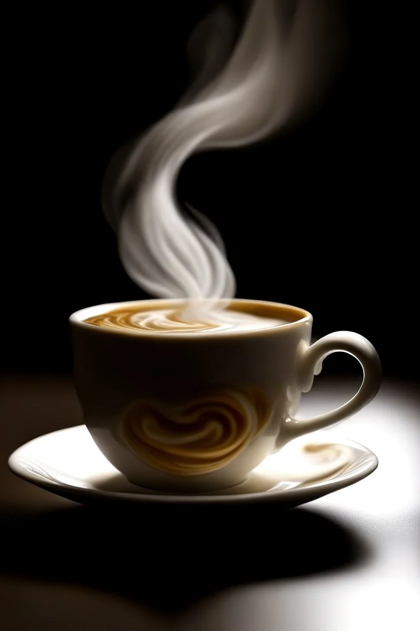 A dreamy and ethereal image of a cup of tea with a swirl of milk, evoking a sense of relaxation and comfort.