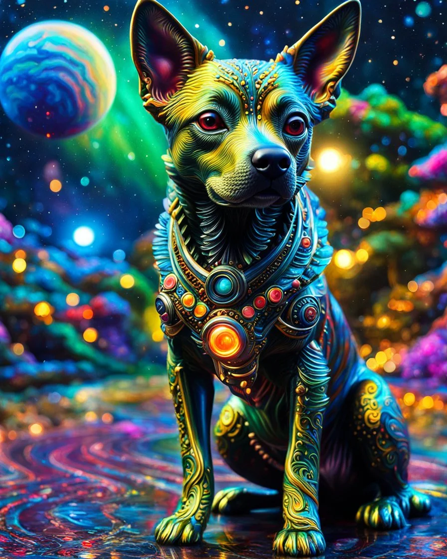 Full body perro alienígena arte ilustración impresionista calidad ultra hiperdetallado intrincado maximalista 12k