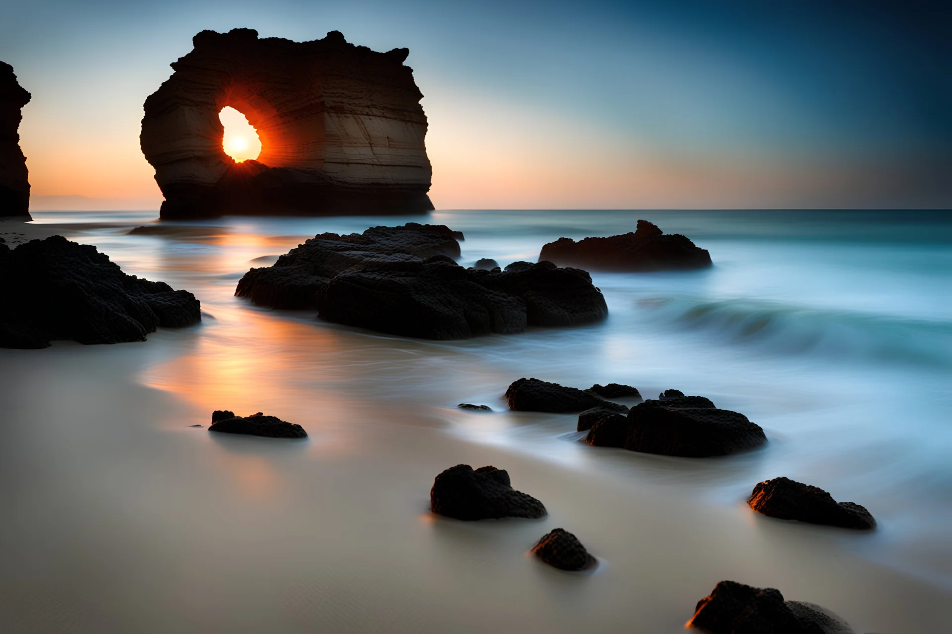 Amazing night, rocks, sea, waves, seashore, sand, cliffs, photography