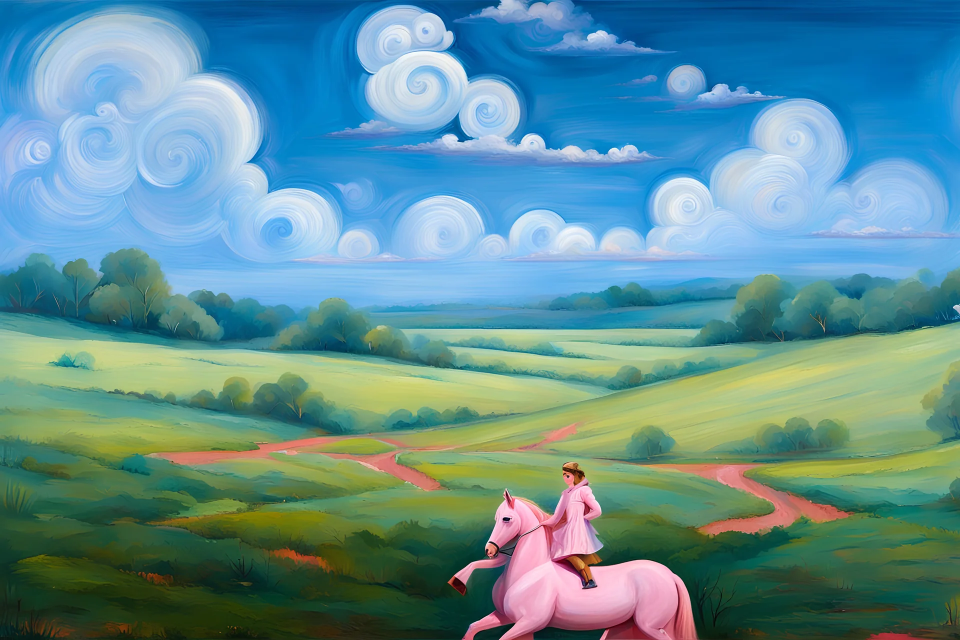 Big pink plastic toy horse.19th painting