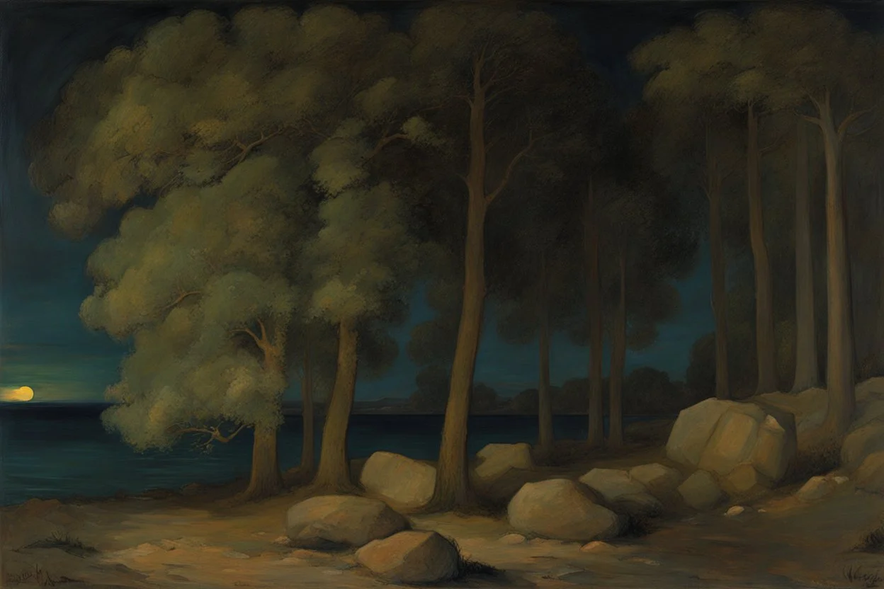 trees, night, rocks, hans am ende, and henry luyten impressionism paintings