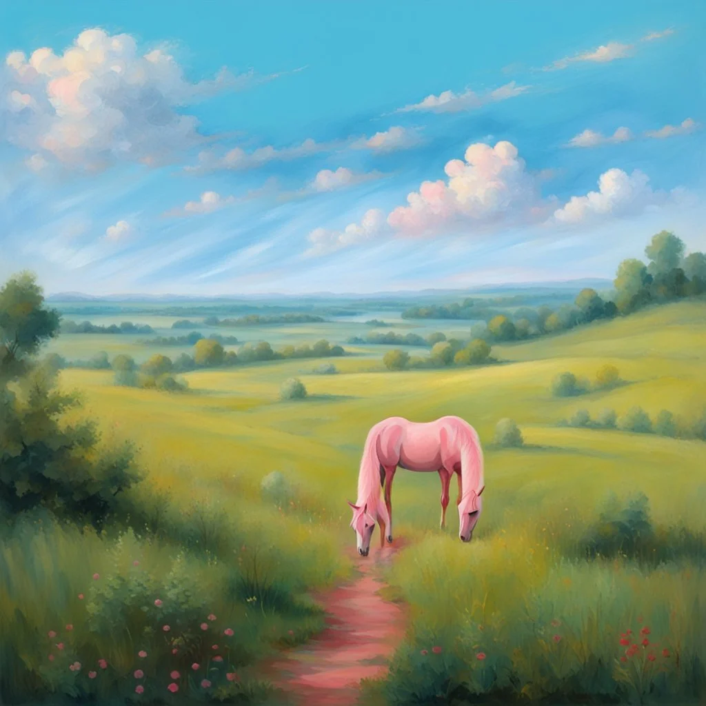 a pink horse like a 19th painting