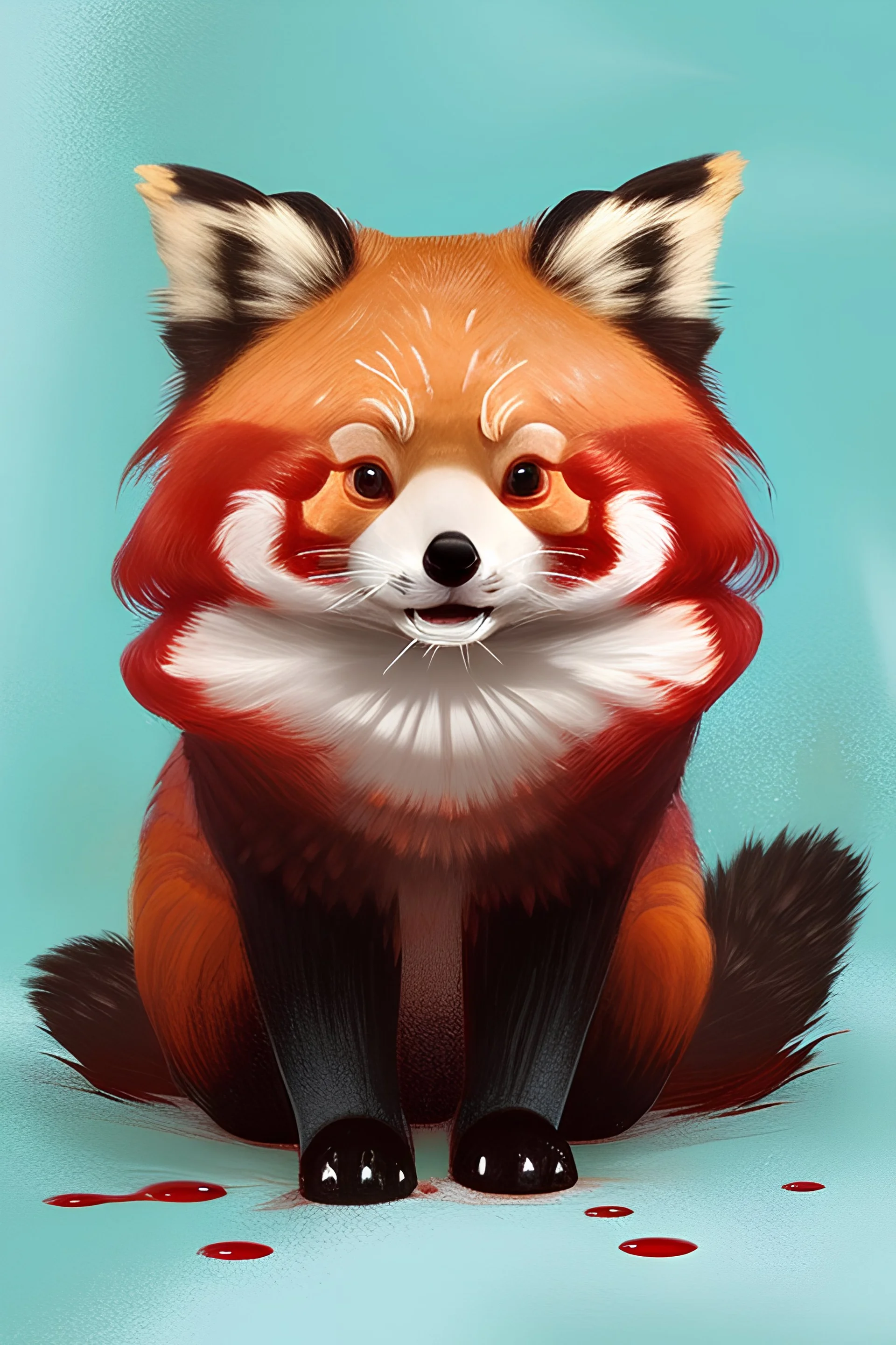 cute red panda doctor stained with blood