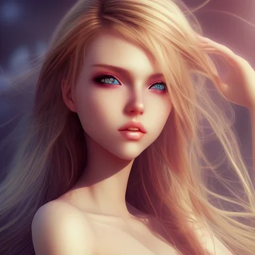 Sexy anime blonde, stormy seas, two people, Aaron Carter, romance, romantic, water, swimming, DAZ3D, soft lips, cinematic lighting, studio lighting, shine, 4K, fantastic view, girls at beach with her.