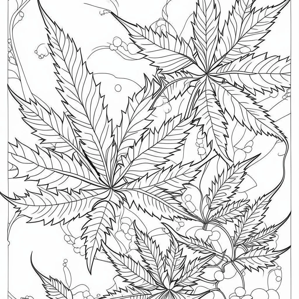 Coloring page for toodlers, with "weed" genree, very Bold outlines and white background, anime style, minimal number of elements, very simple