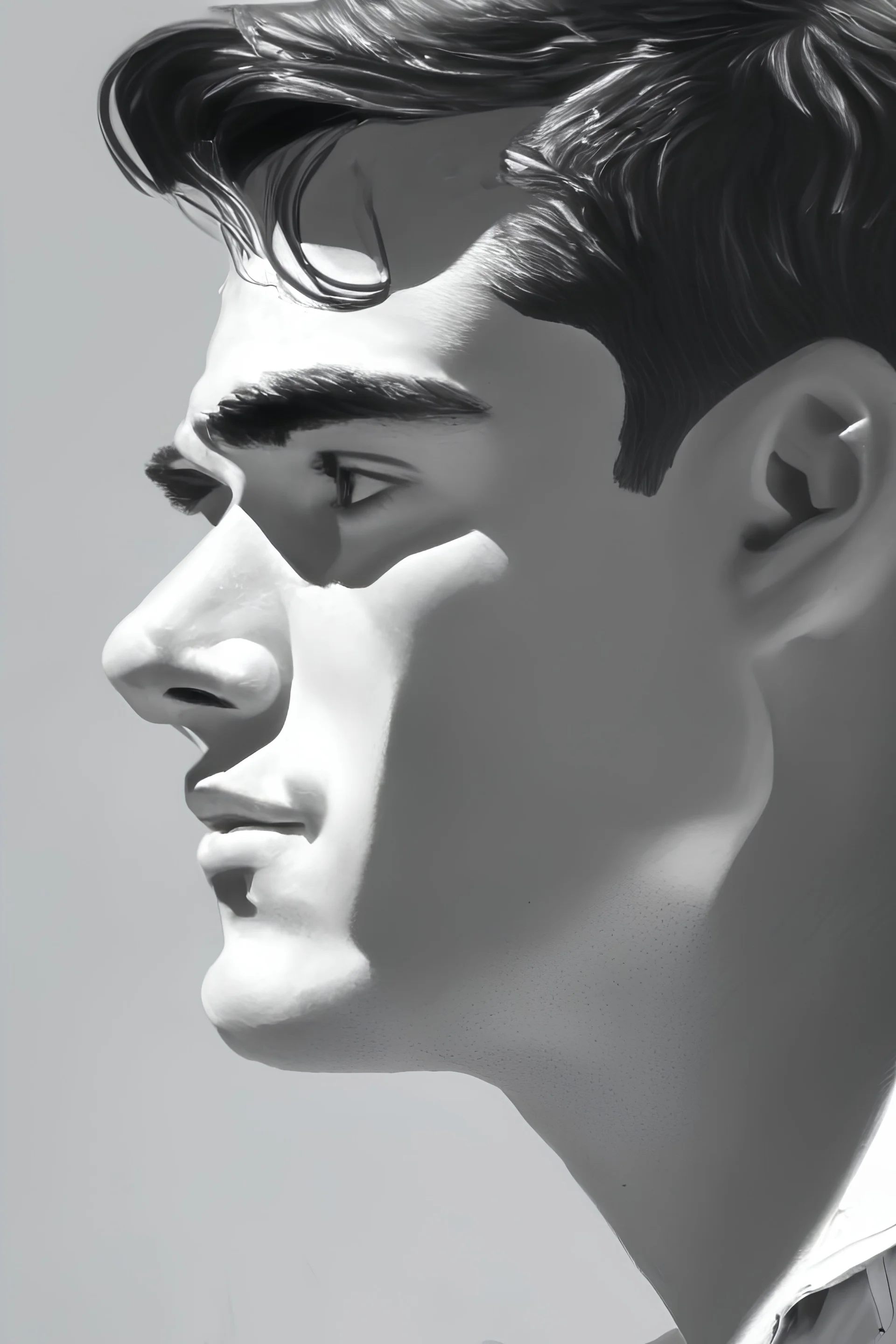 a close up of the side of his jaw line. add shadows. add color. he is in a preppy school boy look.