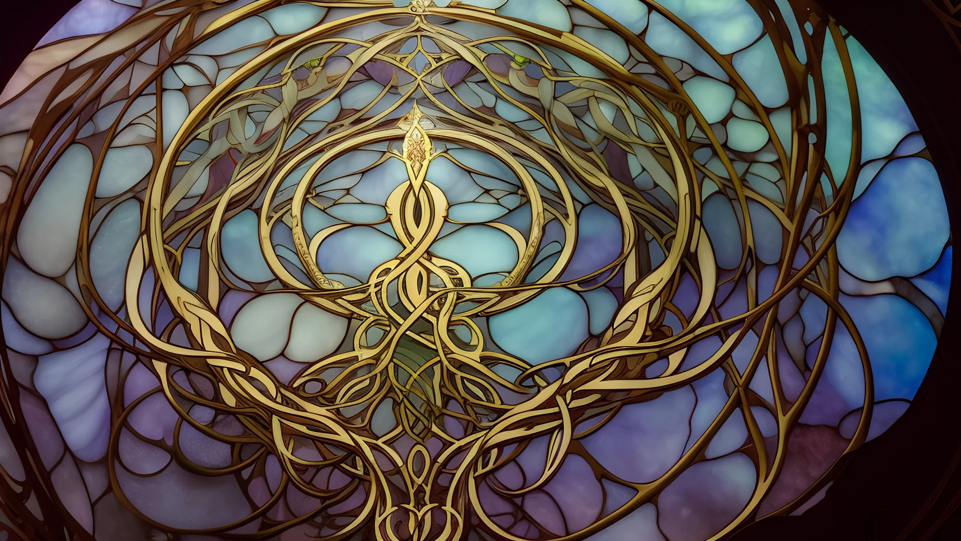 art by Alfons Mucha and Patrick Woodroffe, stained glass motif, Ouroboros, infinity symbol, mystical, mechanistic, metaphysical, serpentine, cosmic, nebula, HD 4K, sharp detail, photo-realistic, octane rendering, award winning photography, cinematic lighting