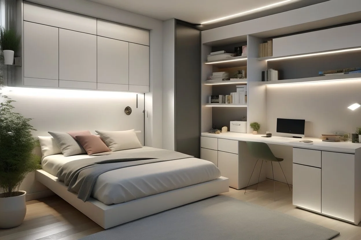 A youthful room with a PC and a bed 190 cm, 90 cm wide, and RGP side lighting model 2024