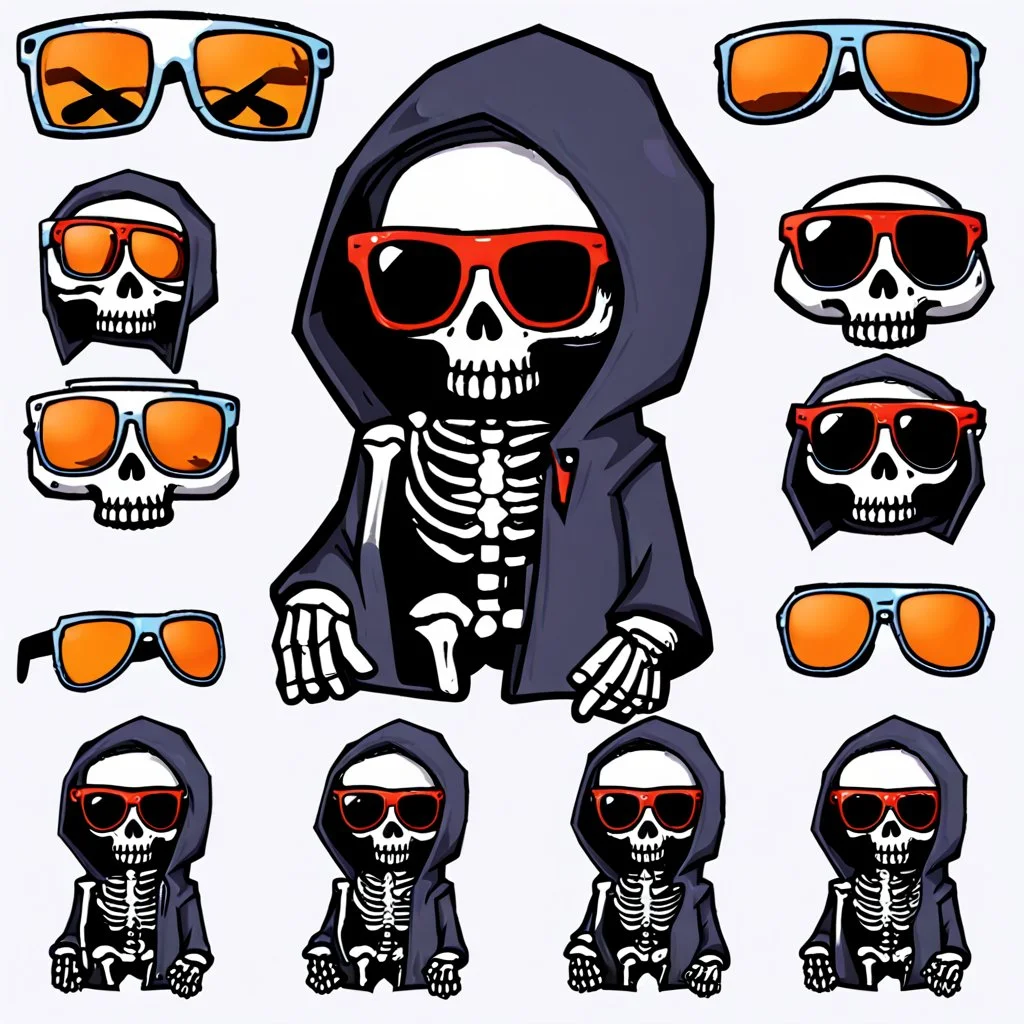 skeleton whit cool sunglasses, GG emotes, sprite sheet