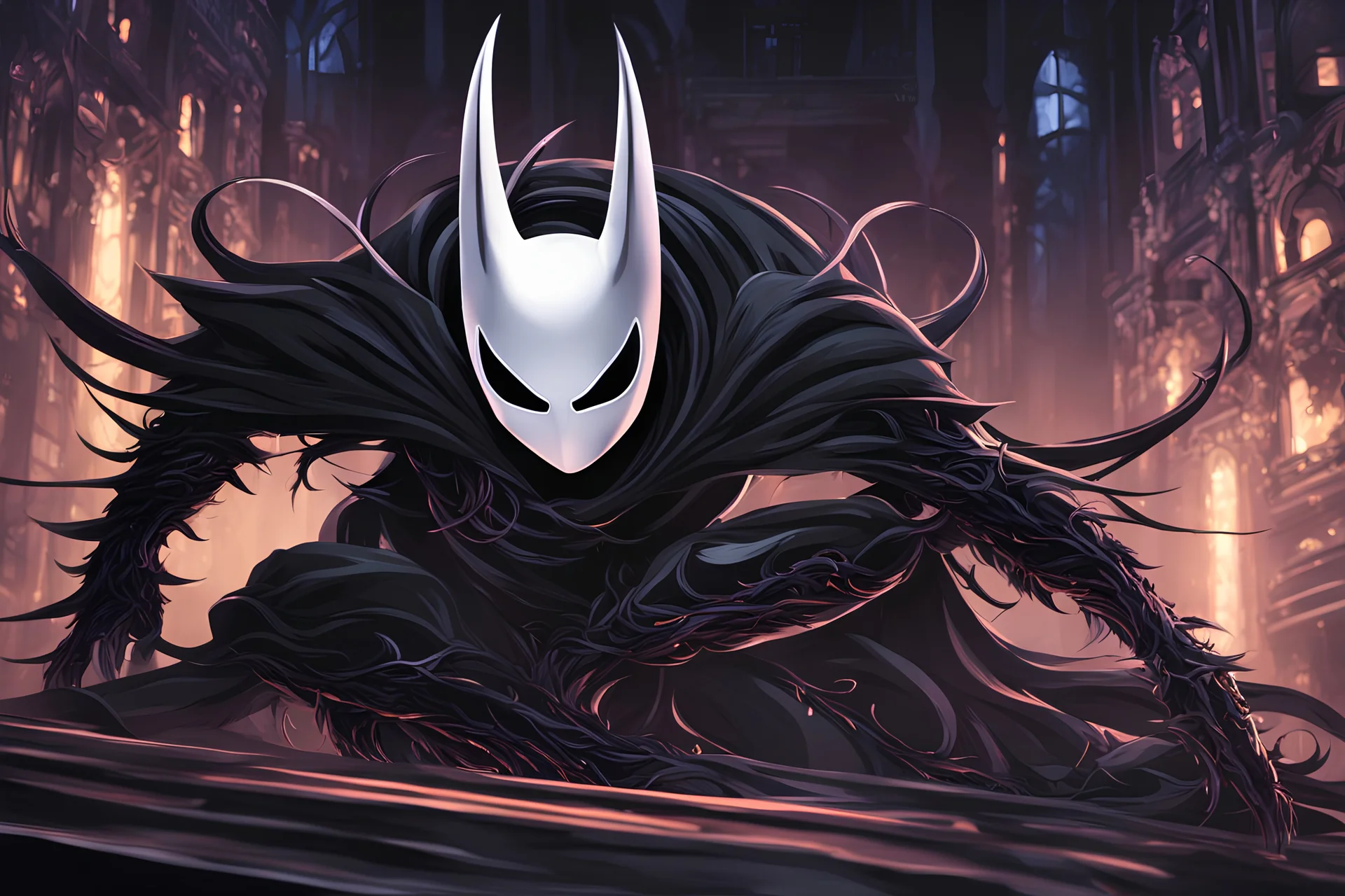 Hollow knight venom in 8k solo leveling shadow artstyle, hollow knight them, mask, close picture, neon lights, intricate details, highly detailed, high details, detailed portrait, masterpiece,ultra detailed, ultra quality