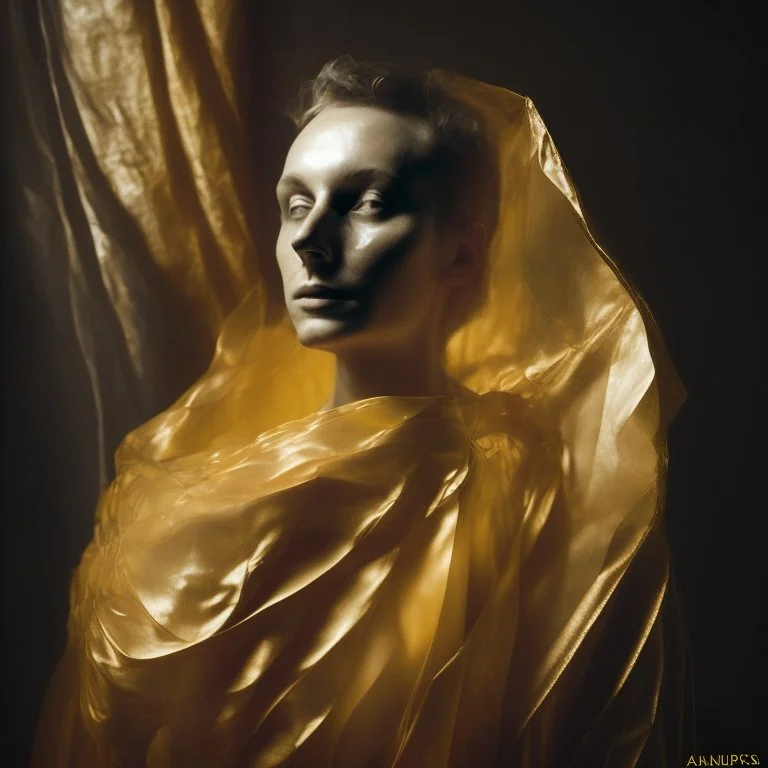 wearing a golden translucent cloth