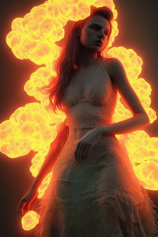 portrait of samantha prince set in acid rain fire, cinematic lighting, photorealistic, ornate, intricate, realistic, detailed, volumetric light and shadow, hyper HD, octane render, unreal engine 5 insanely detailed and intricate, hypermaximalist, elegant, ornate, hyper-realistic, super detailed --v 4