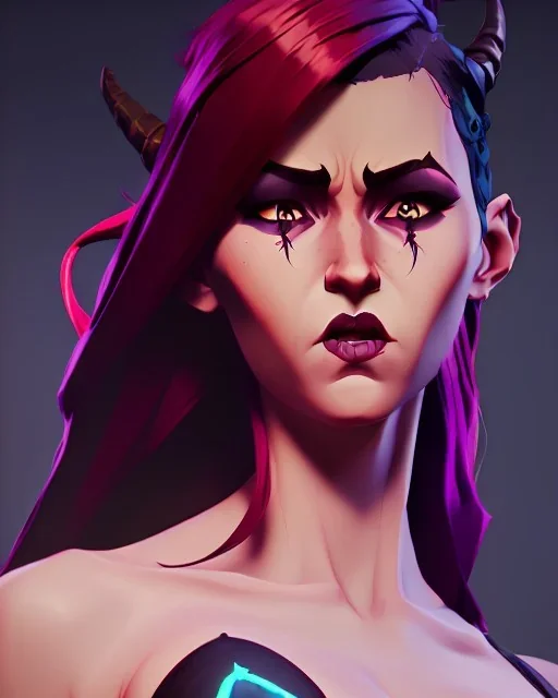 art of a short Succubi women with small black ram horns and deep red hair and green eyes, soft lighting, complimentary pastel gradients, high definition, 3d icon clay render, blender 3d