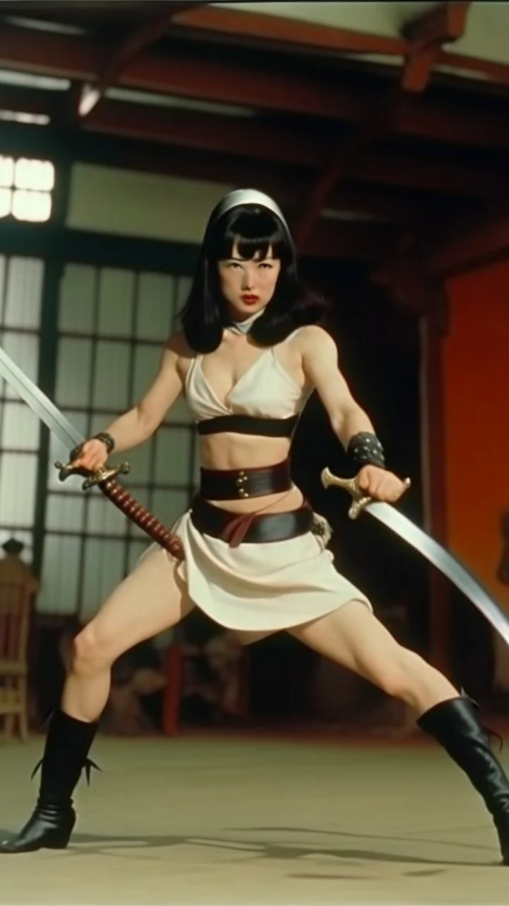 Betty Page art from japanese style 1900 movie. Ninjas