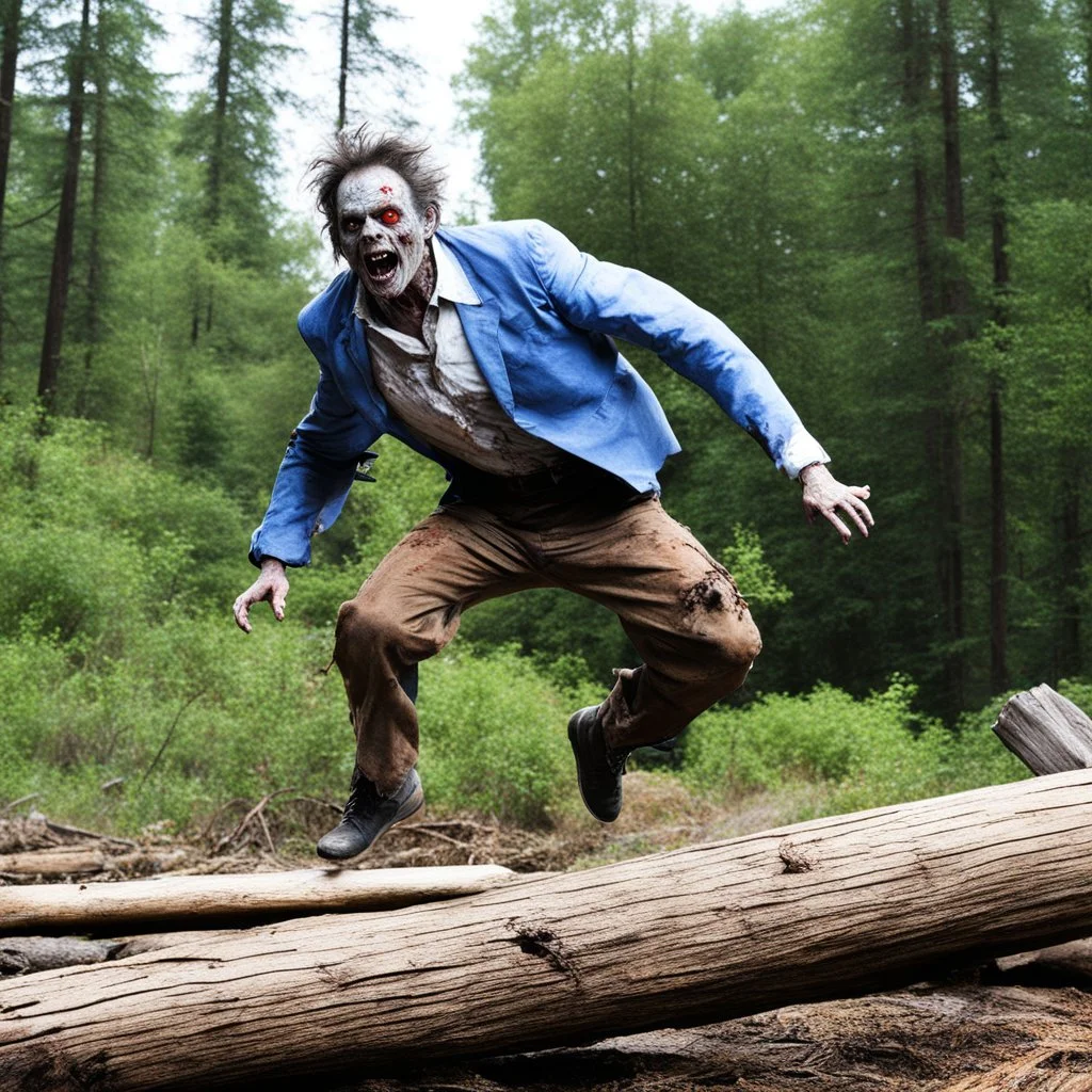 Timothy Carey as a zombie, jumping on a log