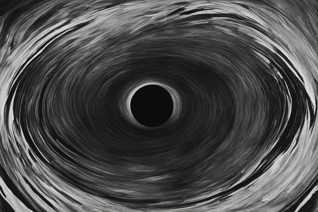 A visually striking and abstract representation of the void and a black hole, utilizing dark hues and dynamic shapes to evoke the enigmatic and powerful aspects of cosmic emptiness, (visually striking abstract representation:1.4), (the void and black hole:1.5), (dark hues and dynamic shapes:1.3), (expressive and cosmic ambiance:1.2), drawing inspiration from abstract interpretations of the cosmic void and black hole phenomena, trending on CGSociety, Intricate, Sharp focus, dynamic lighting