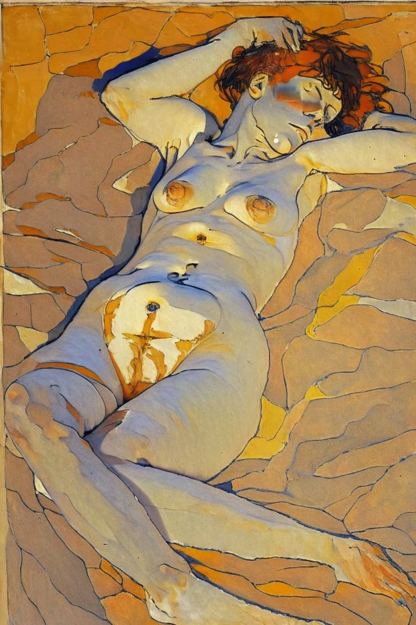 woman in a sun bath, similar to egon schiele