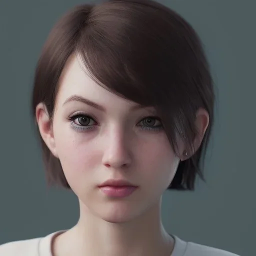 potrait girl look beautiful, eyes like ocean blue, short hair, smile, 8k, rtx, eyebrows like serious, facing left, real, cute, angry expression, tsundere, hyper realistis, hyper details, color schema aesthetic, full body