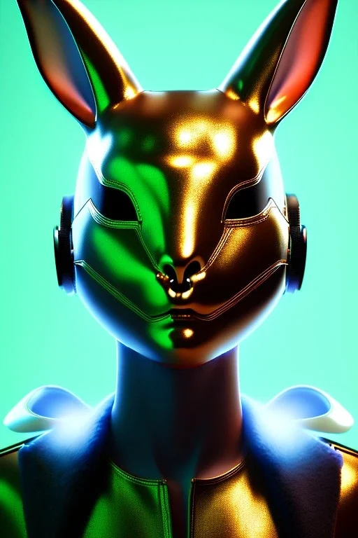 Portrait Sweet Rabbit ceramic mask, neon, suit, photo studio, black background, unreal engine 5, concept art, ray tracing, lumen lighting, ultra detail, volumetric lighting, 3d.