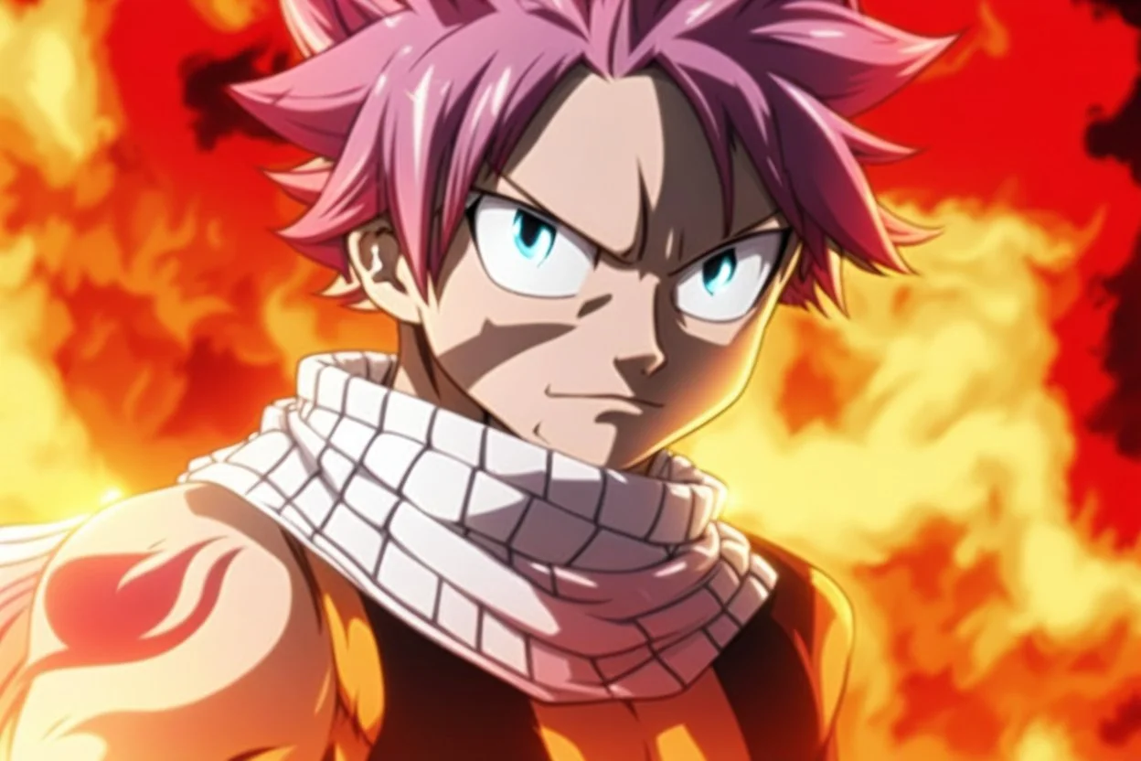 Natsu in 8k 2D anime fairy tail drawing style, fairy tail costum, close picture, fire, fantasy, neon, highly detailed, high details, detailed portrait, masterpiece,ultra detailed, ultra quality
