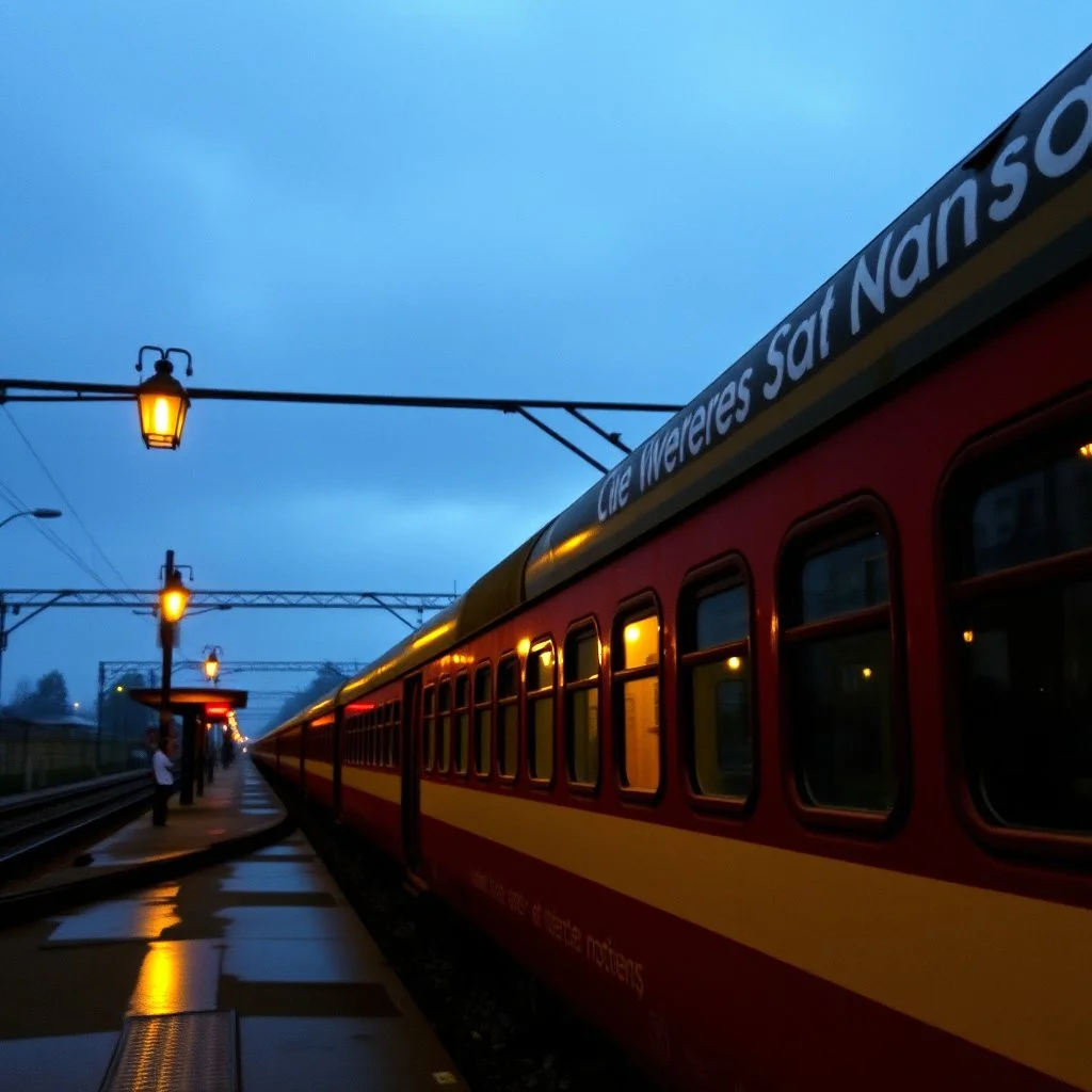 dark sky in a cold morning, Rain knocks on windshields. Lip quivering, such a bitter smile, Laughter with teary eyes. train platform, pale lantern, In an abandoned station. fire and flame in a burning heart, Because parting is sad.