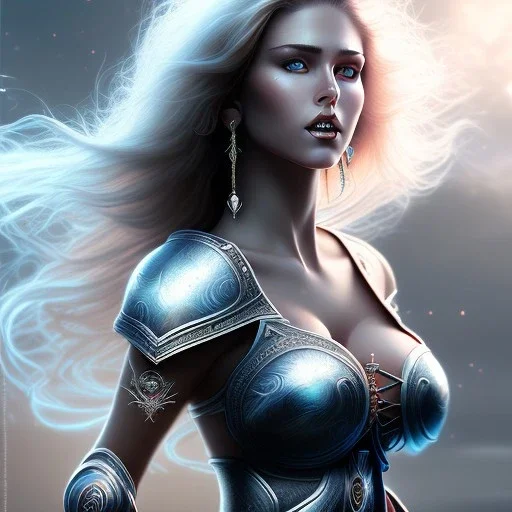 Epic full body picture portrait of busty atletic young beautiful Superwoman with greatsword Luis Royo styles