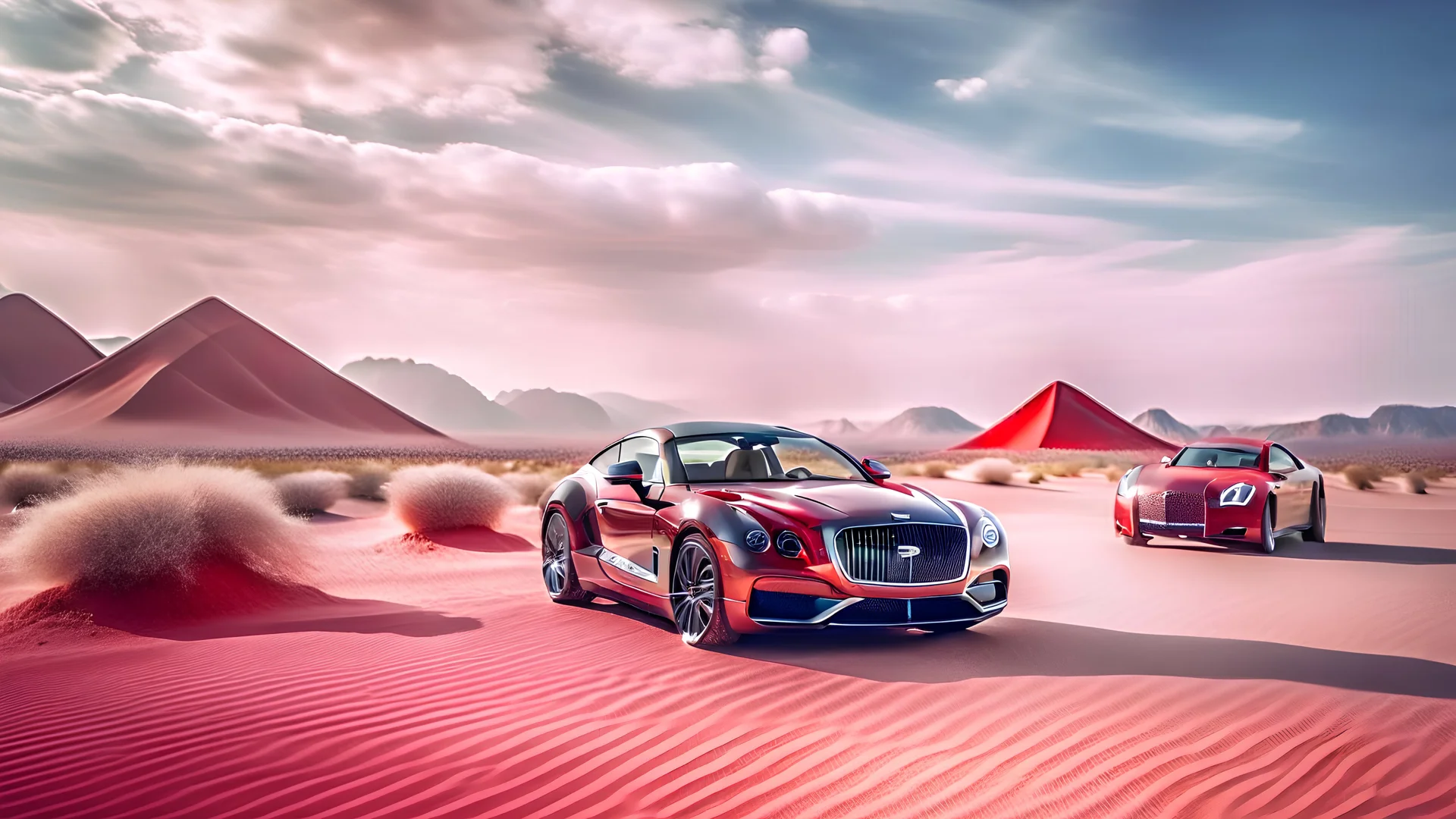 Ferrari, Bentley, and Benz in a desert, intricately detailed, long shot, professional photography, a breathtaking grassland background, realistic art, shot on dslr 64 megapixels sharp focus, canon lens, 16k resolution