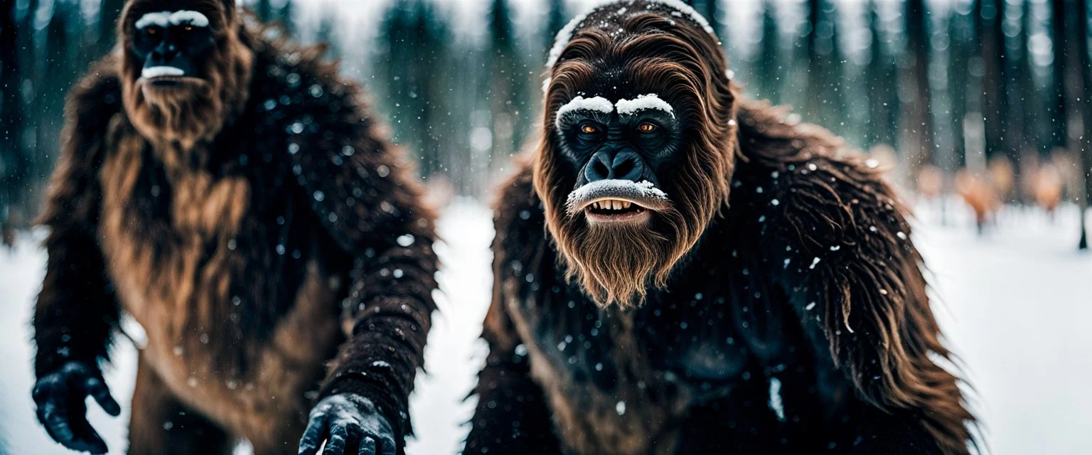 close up documentary photography, Hominidae, Yeti, sasquatch, bigfoot, National Geographic, weird, Dystopian, Japanese, Extreme depth of field, bokeh blur, winter, blizzard, Alberta, all-natural, in the style of candid, imperfection, natural lighting, Professional shot, shot on Agfa, Fuji Film, Anamorphic lens, 1980s, --ar 4:5 --w 150 --style raw