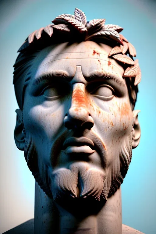 Ultra Realistic image, Roman sculpture, white marble material, Lionel Messi, gold Laurel leaves wreath, renaissance ornaments, chisel style, waist up portrait, epic, celestial, cinematic lighting, God light, god rays, 4k resolution, smooth details, ornate details, soft lighting, unreal engine 5, marble background.